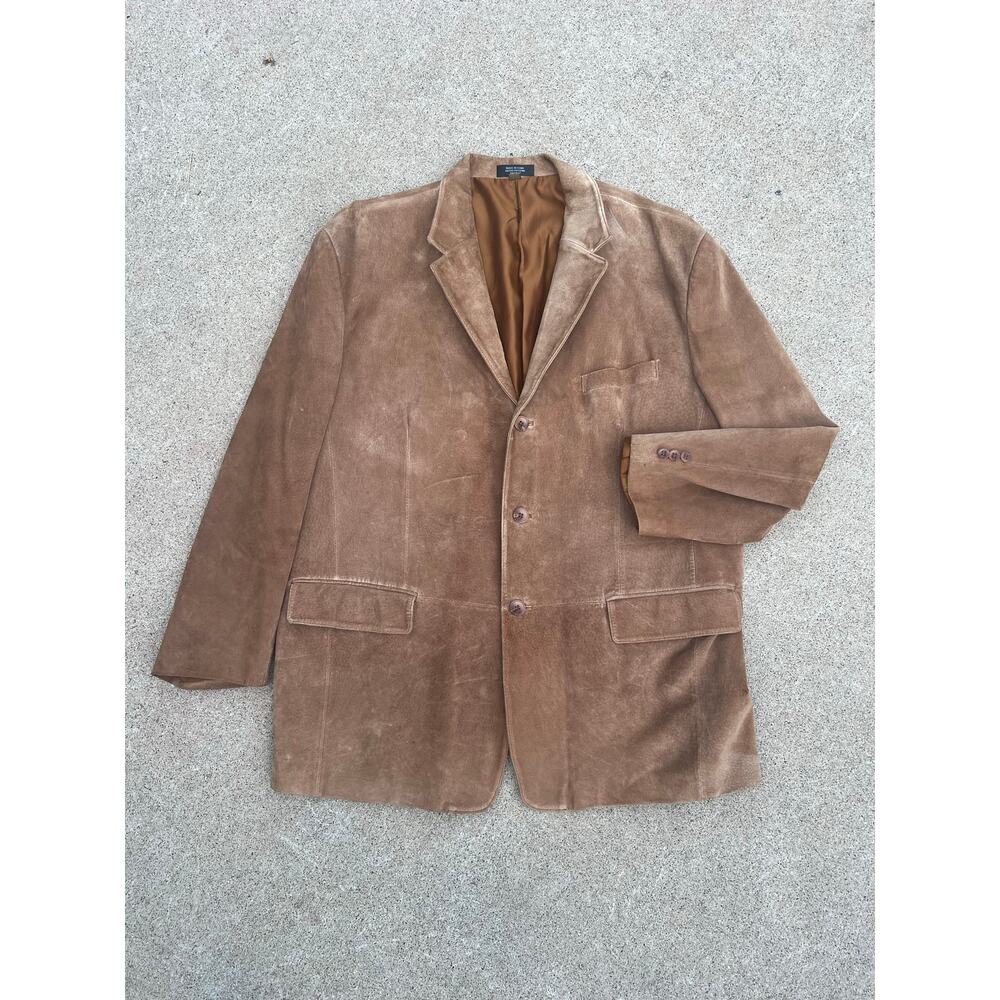 Vtg J. Ferrar Leather Jacket Men XL Brown 3-Button Blazer Coat Retro Streetwear‎